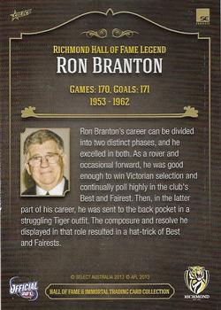 2013 Richmond Hall of Fame and Immortal Trading Card Collection #12 Ron Branton Back
